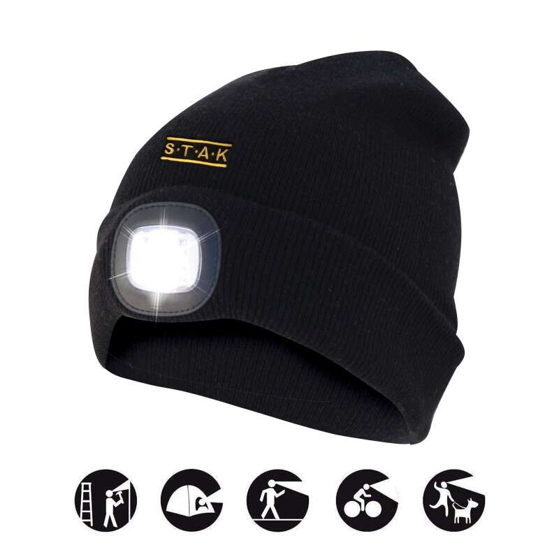 Image du produit BONNET NOIR AVEC ECLAIRAGE FRONTAL À LED RECHARGEABLE ET REFLECTEUR REFLECHISSANT DOUBLE POLAIRE