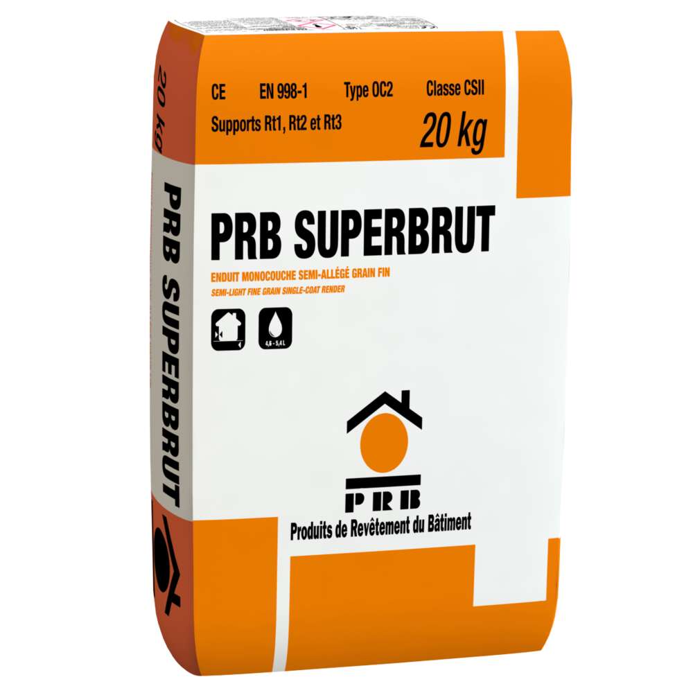 Image du produit PRB SUPERBRUT STANDARD (T1) ENDUIT MONOCOUCHE SEMI ALLEGE GRAIN FIN - SAC DE 20KG -