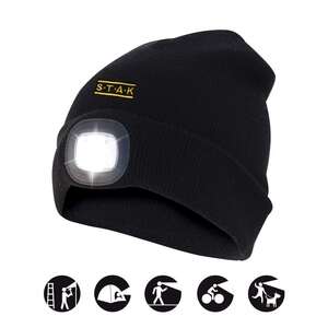 Image produit BONNET NOIR AVEC ECLAIRAGE FRONTAL À LED RECHARGEABLE ET REFLECTEUR REFLECHISSANT DOUBLE POLAIRE