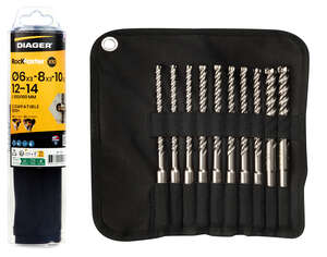 Image produit TROUSSE 10 FORETS BETON ROCKFASTER L160 &Oslash;6(X3)-8(X3)-10(X2)-12-14 MM COMPATIBLE SDS+