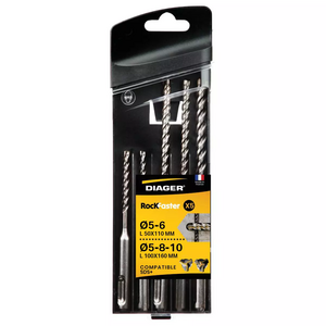 Image produit COFFRET 5 FORETS BETON ROCKFASTER L110 &Oslash;5-6 L160 &Oslash;6-8-10 MM COMPATIBLE SDS+
